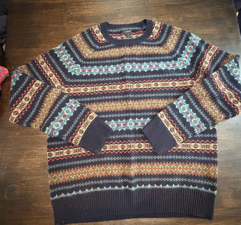 J Crew Fair Isle Wool Sweater Size XL Multicolor Pullover Minimalist